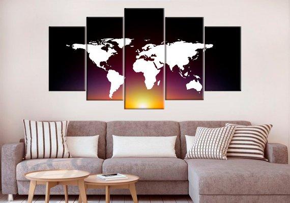 decorating idea colorful large world map abstract 5 panel canvas art wall decor 8752