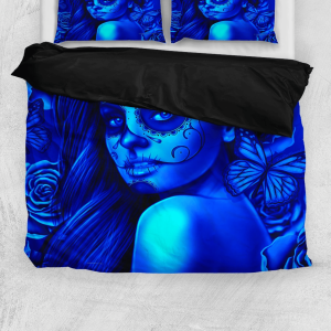 deep blue calavera fresh look halloween spirit duvet cover bedding set bedroom decor 3766