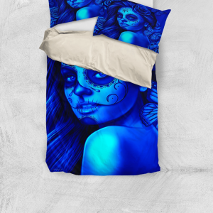 deep blue calavera fresh look halloween spirit duvet cover bedding set bedroom decor 3909