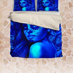 deep blue calavera fresh look halloween spirit duvet cover bedding set bedroom decor 3971