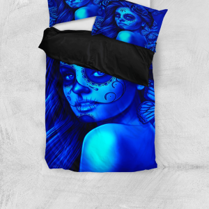 deep blue calavera fresh look halloween spirit duvet cover bedding set bedroom decor 6053
