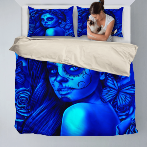 deep blue calavera fresh look halloween spirit duvet cover bedding set bedroom decor 6647