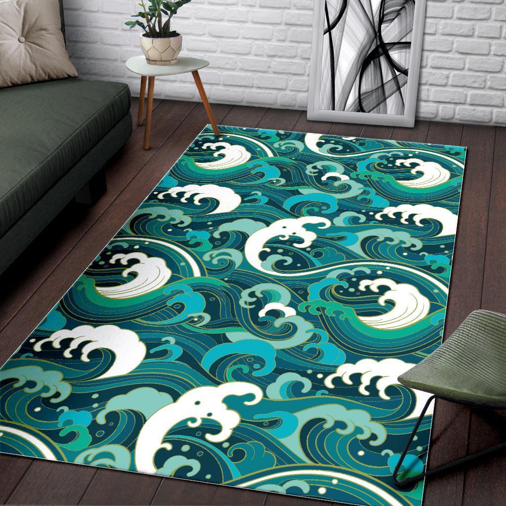 deep sea wave surfing pattern print area rug floor decor 1747