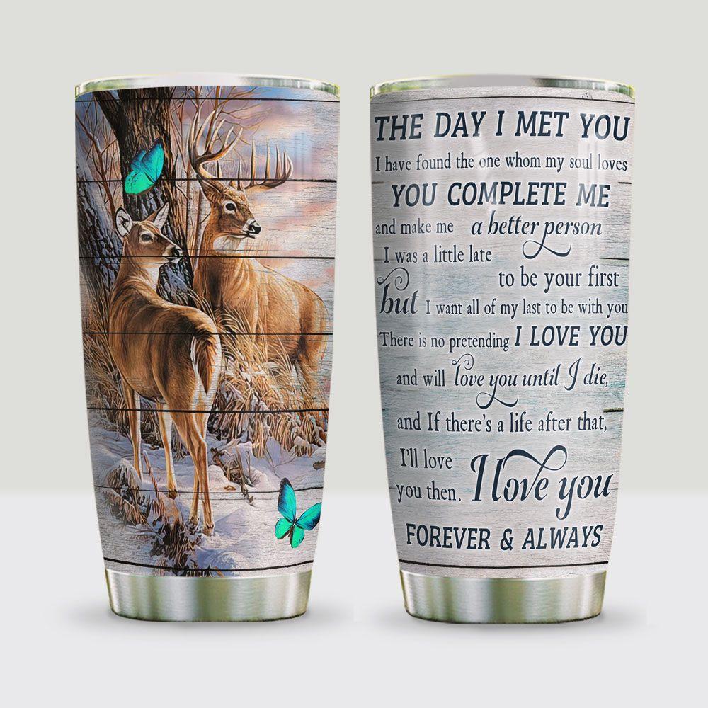 Deer Hunt Couple Stainless Steel Tumbler deer hunt couple stainless steel tumbler 5556