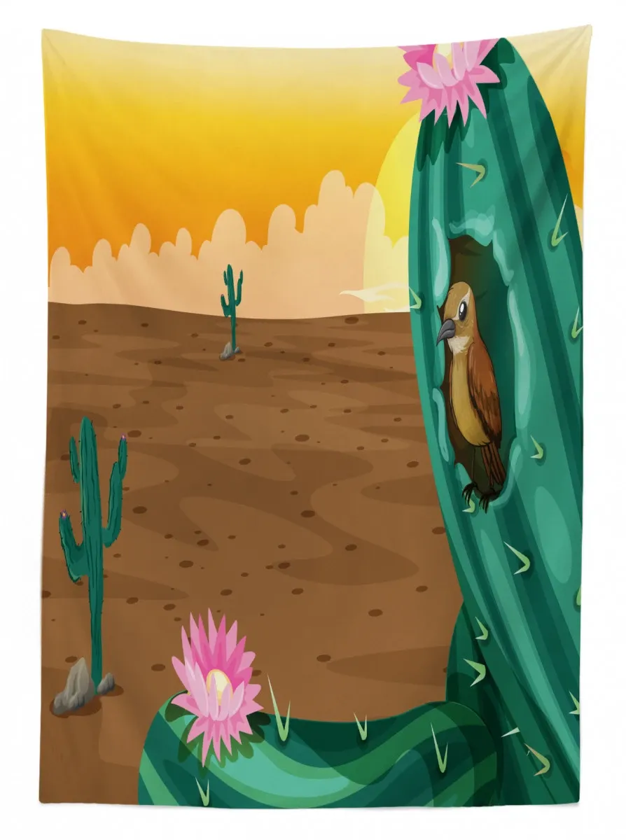 desert cactus and bird 3d printed tablecloth table decor 1419