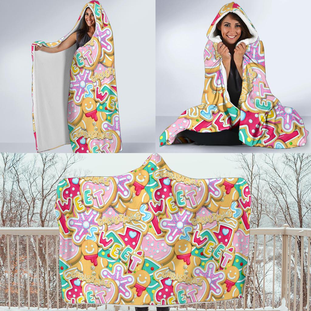 dessert gingerbread man chirstmas pattern print hooded blanket cloak blanket 5622