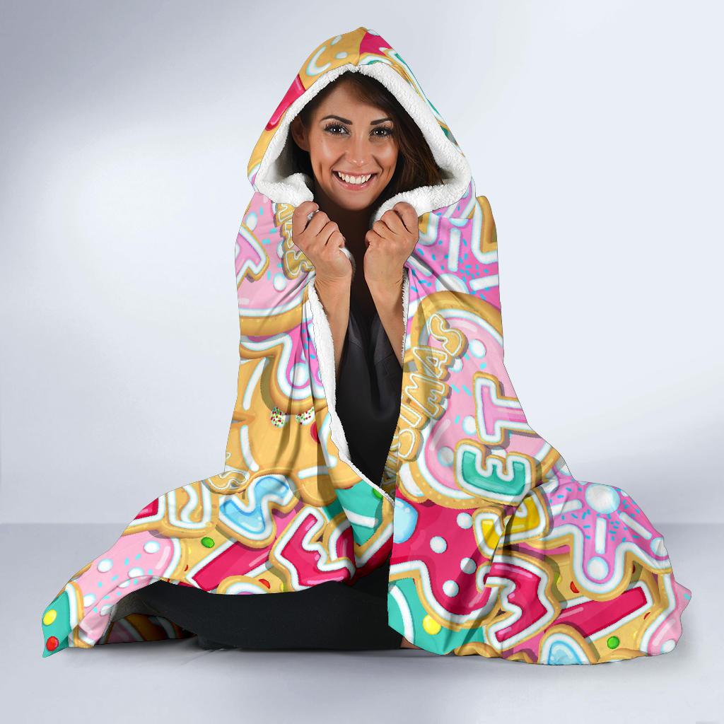 dessert gingerbread man chirstmas pattern print hooded blanket cloak blanket 8952