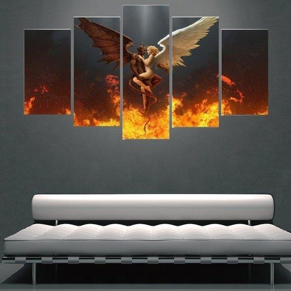 devil and angel abstract 5 panel canvas art wall decor 3372