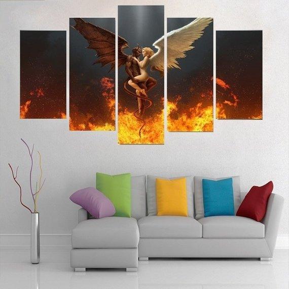 devil and angel abstract 5 panel canvas art wall decor 4154