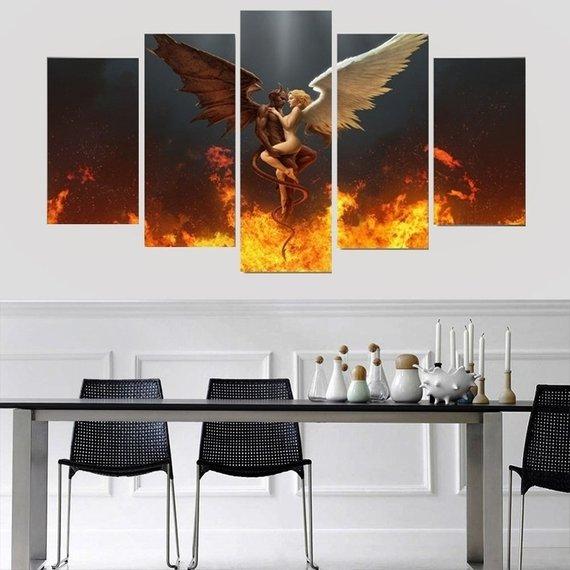 devil and angel abstract 5 panel canvas art wall decor 5458