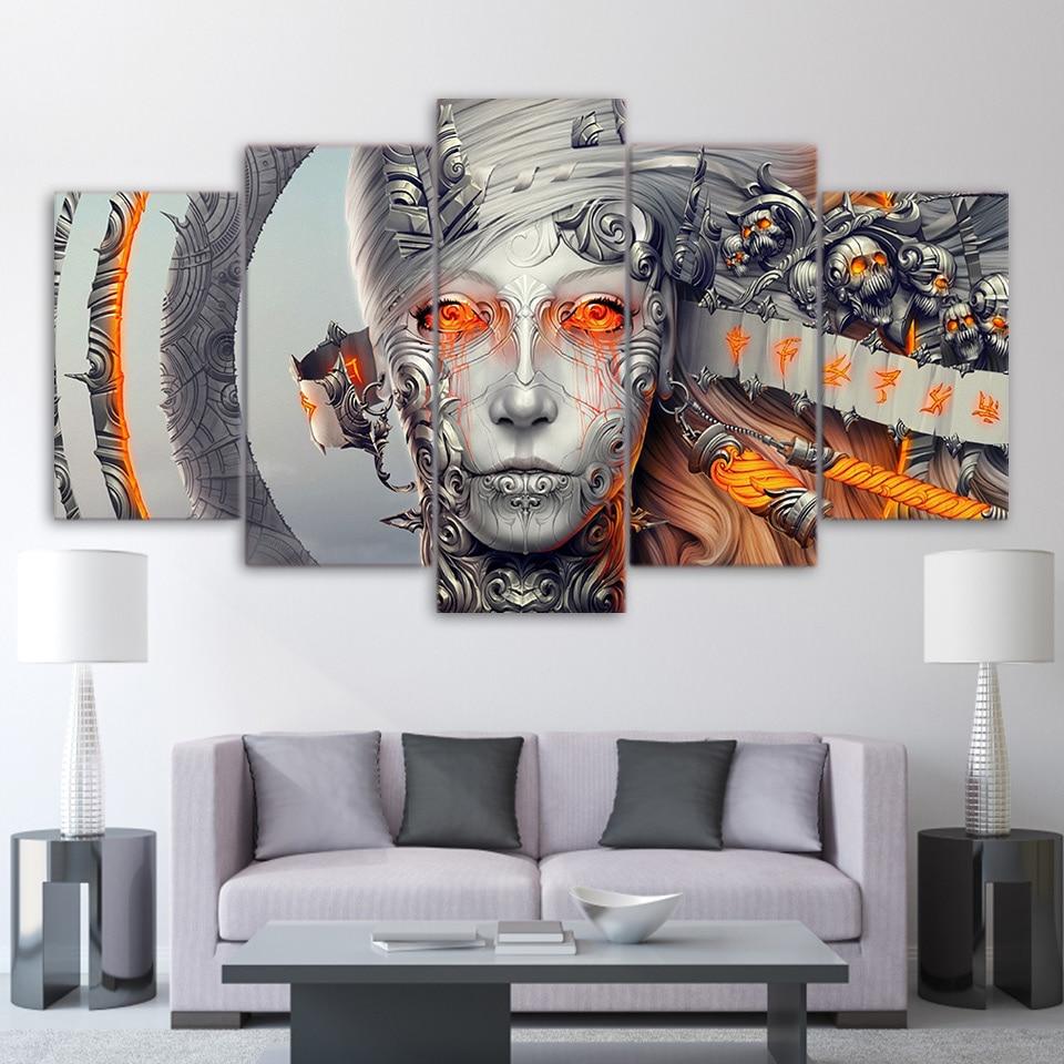 devushka metall robot abstract 5 panel canvas art wall decor 5841