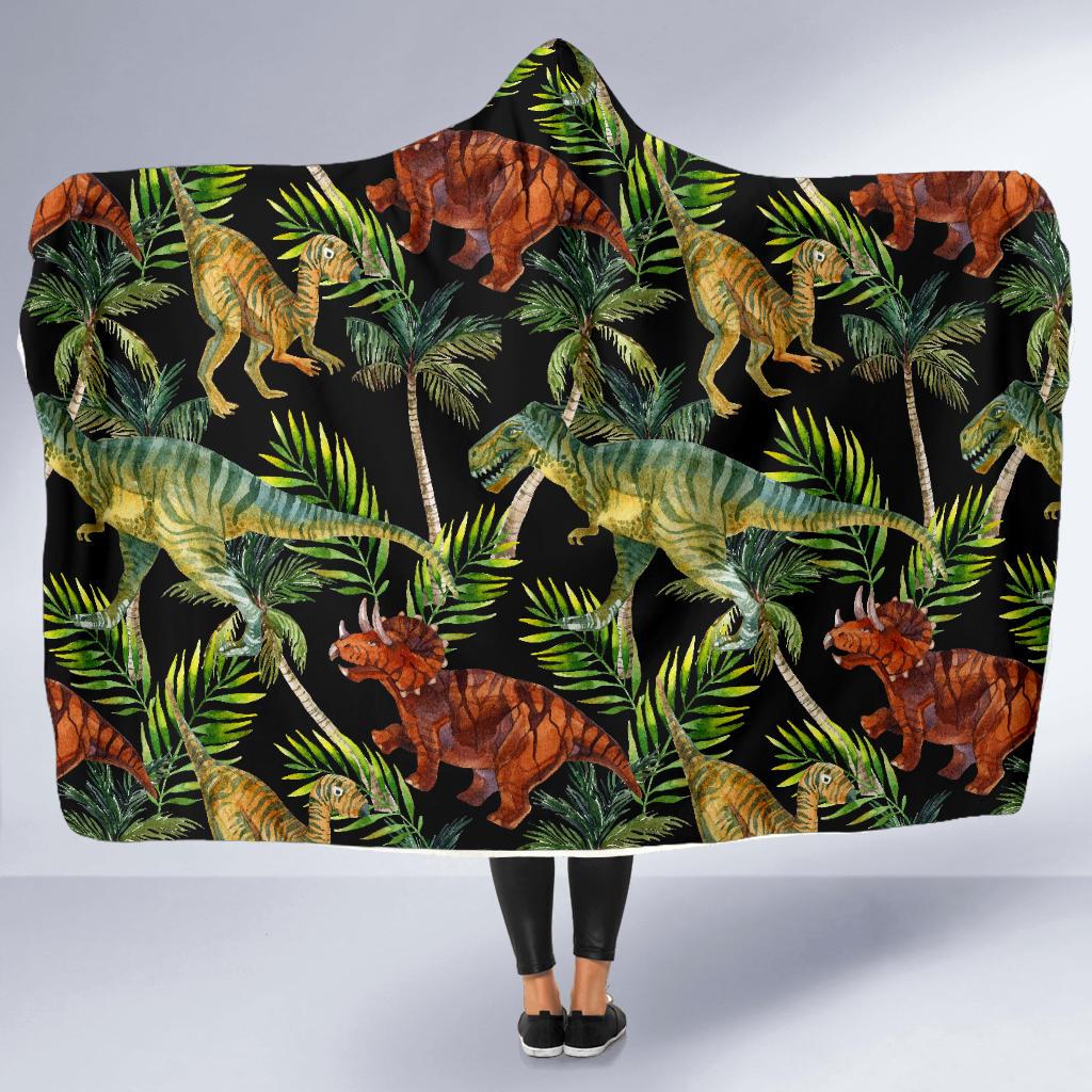 dino dinosaur palm leaf pattern print hooded blanket cloak blanket 2786