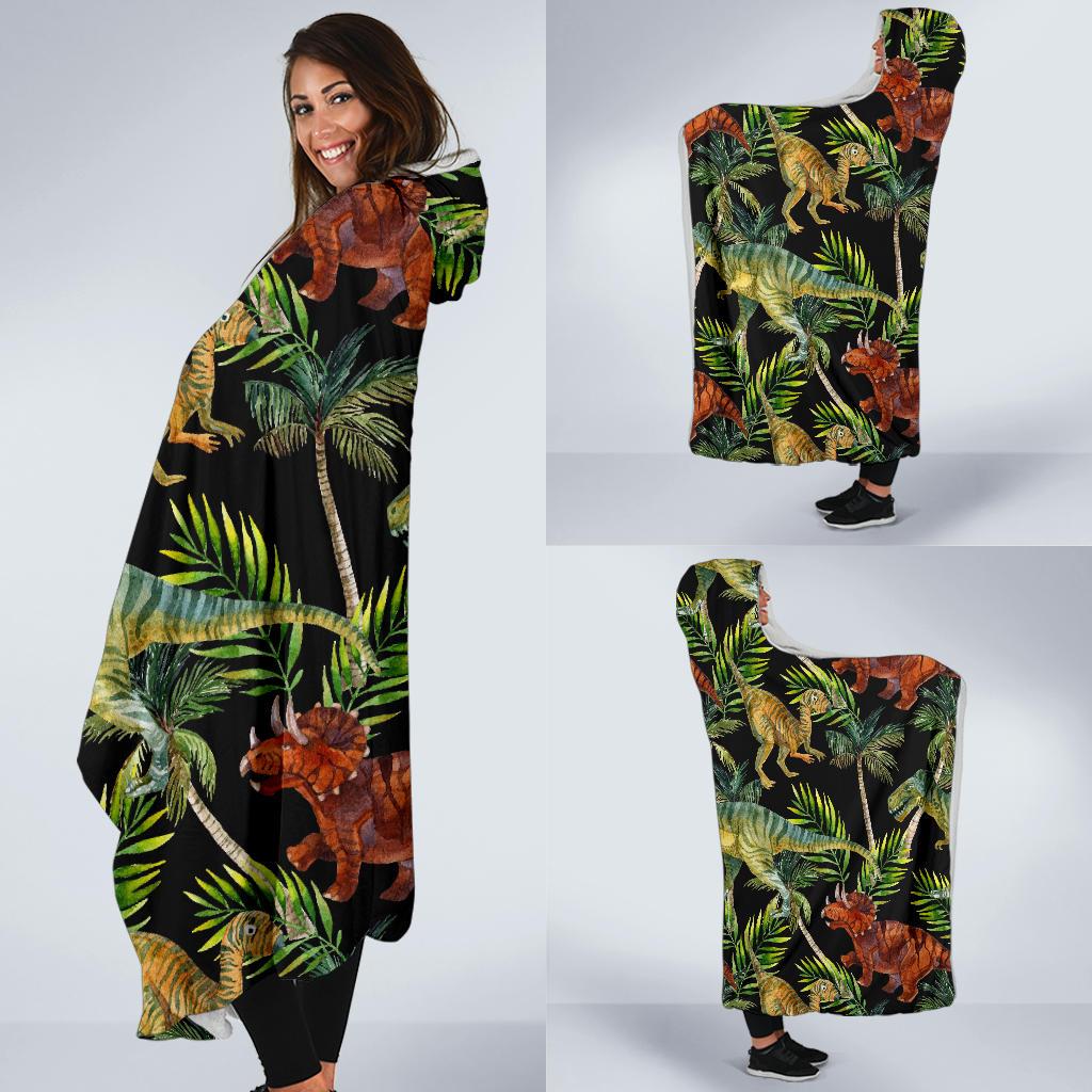 dino dinosaur palm leaf pattern print hooded blanket cloak blanket 3872