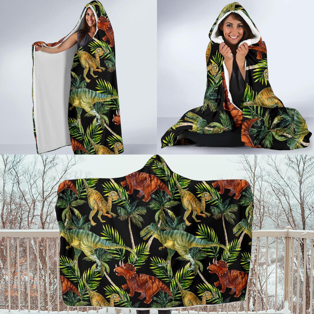 dino dinosaur palm leaf pattern print hooded blanket cloak blanket 4047