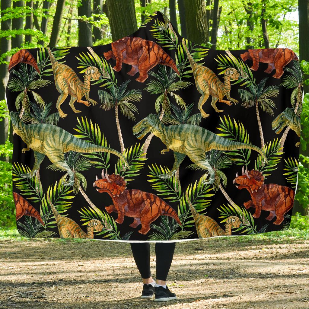 dino dinosaur palm leaf pattern print hooded blanket cloak blanket 7221