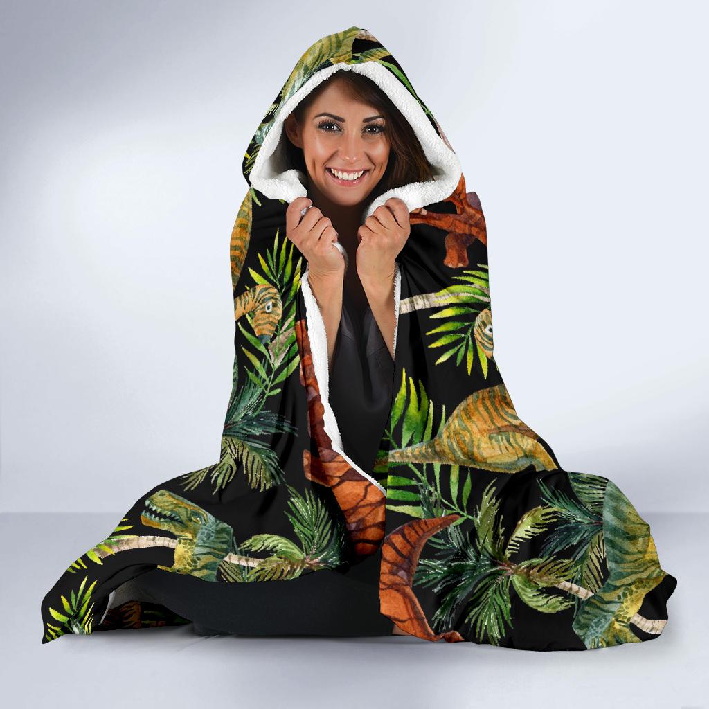 dino dinosaur palm leaf pattern print hooded blanket cloak blanket 7489