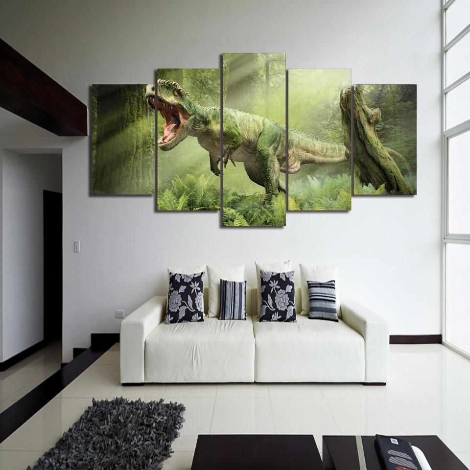 dinosaur tyrannosaurus abstract animal 5 panel canvas art wall decor 3151
