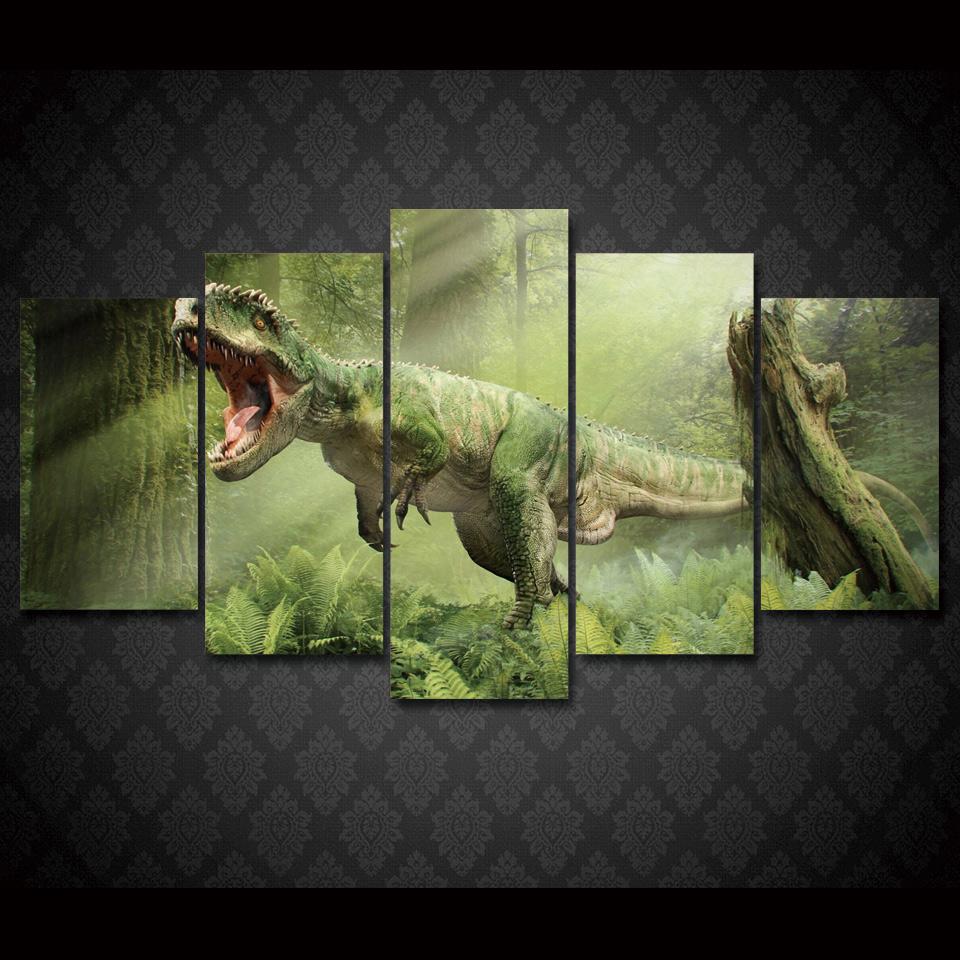 dinosaur tyrannosaurus abstract animal 5 panel canvas art wall decor 7170