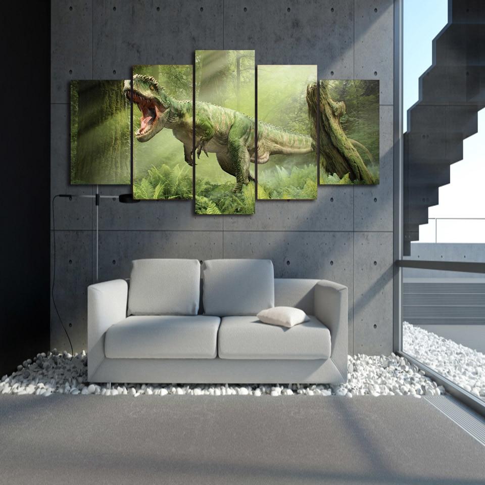 dinosaur tyrannosaurus abstract animal 5 panel canvas art wall decor 7749