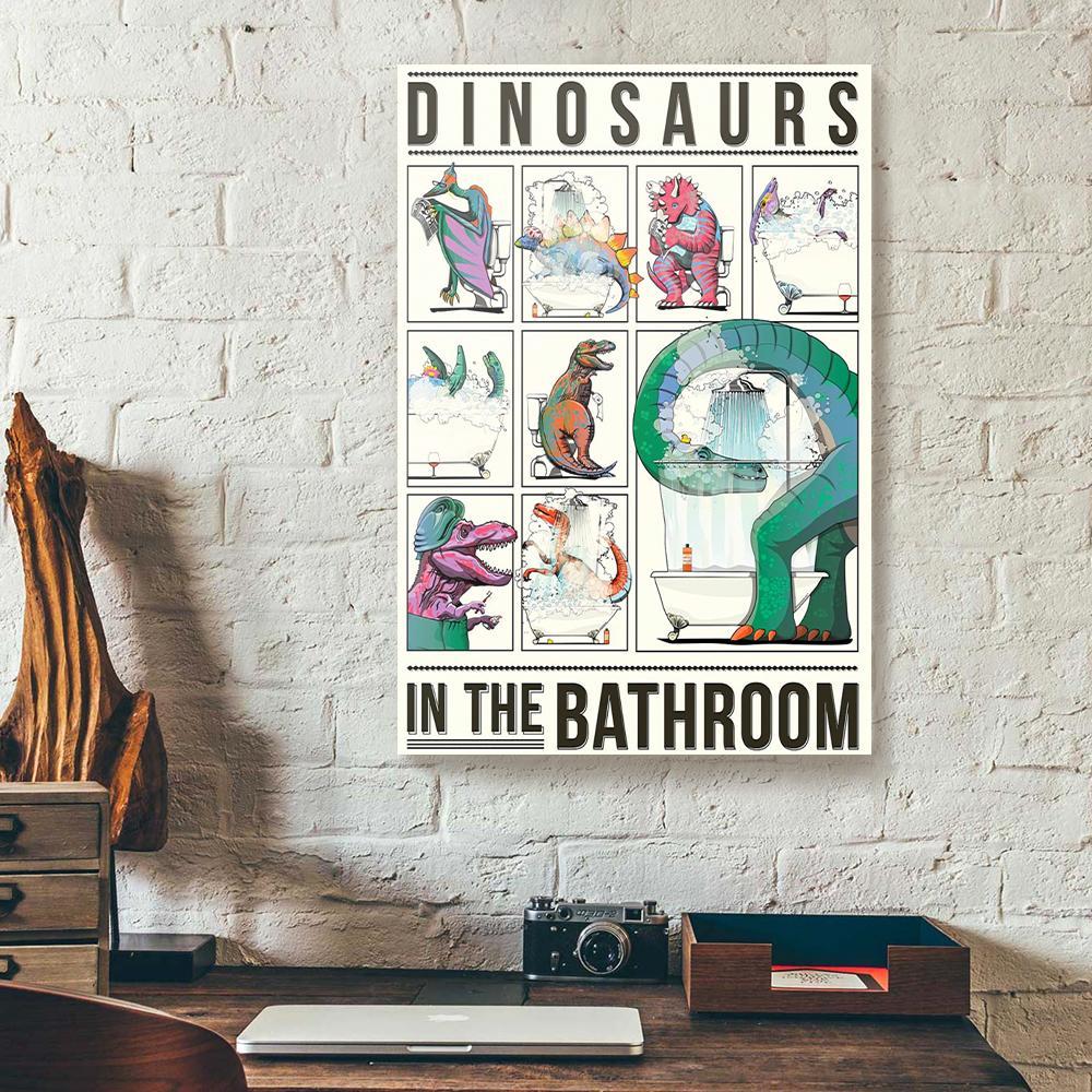 dinosaurs in the bathroom canvas prints wall art decor 2018