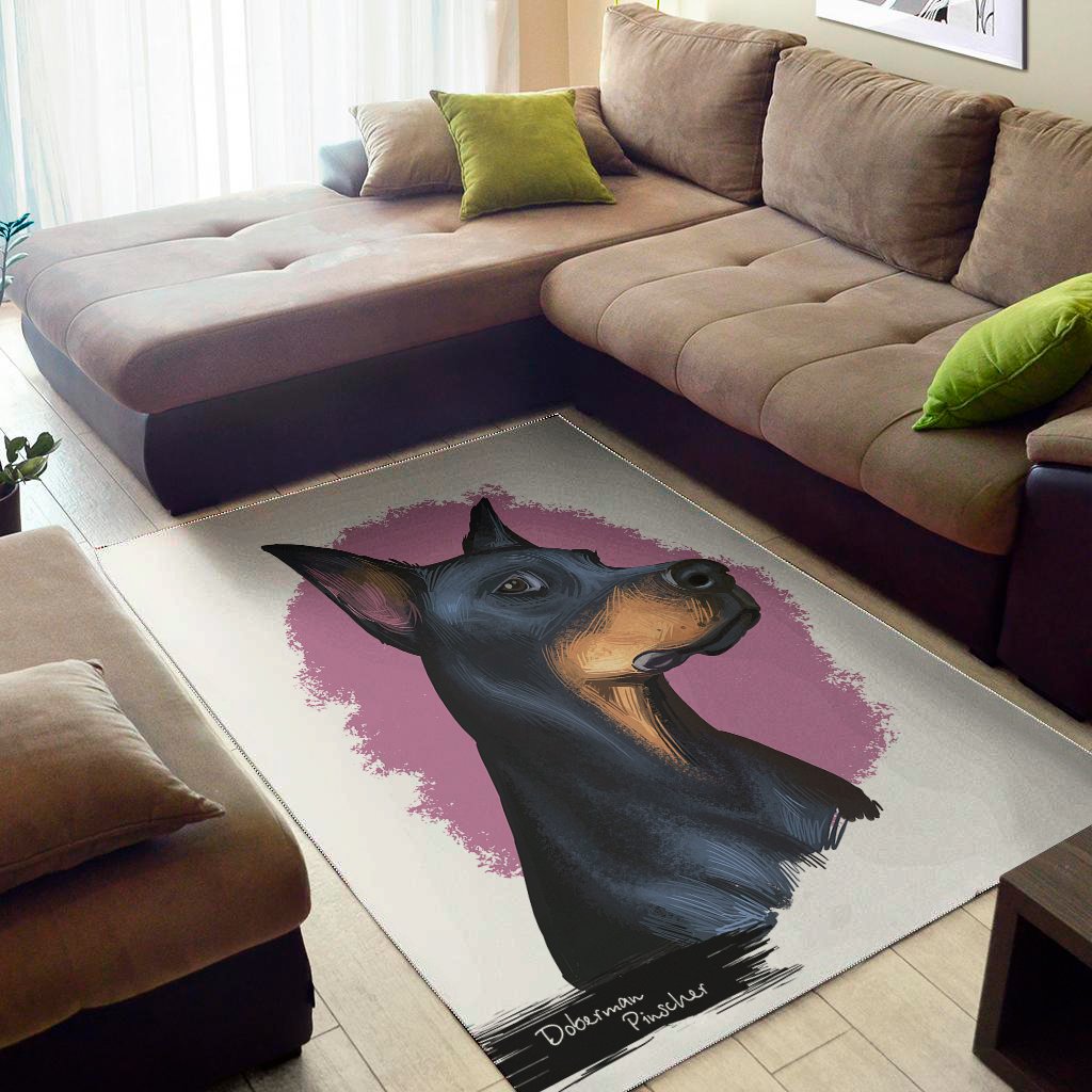 dobermann portrait print area rug floor decor 1389