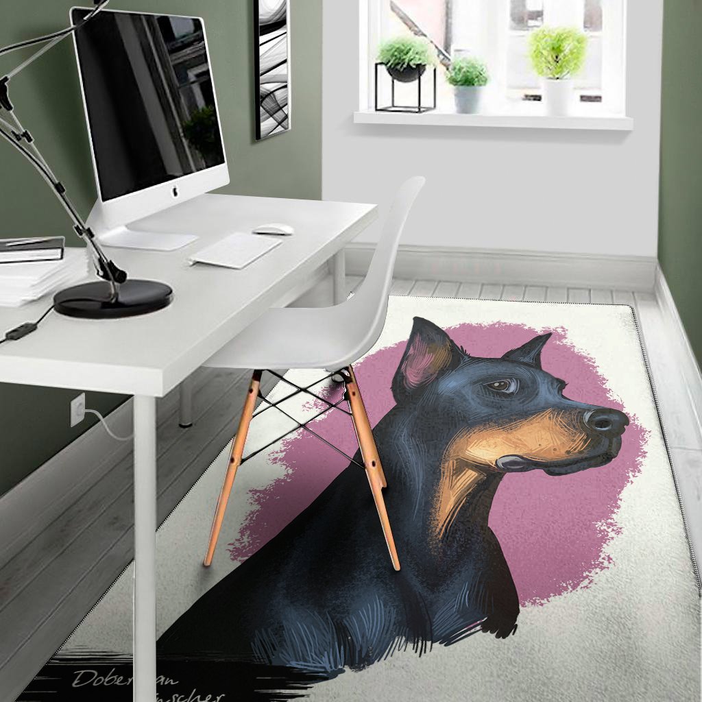 dobermann portrait print area rug floor decor 1474