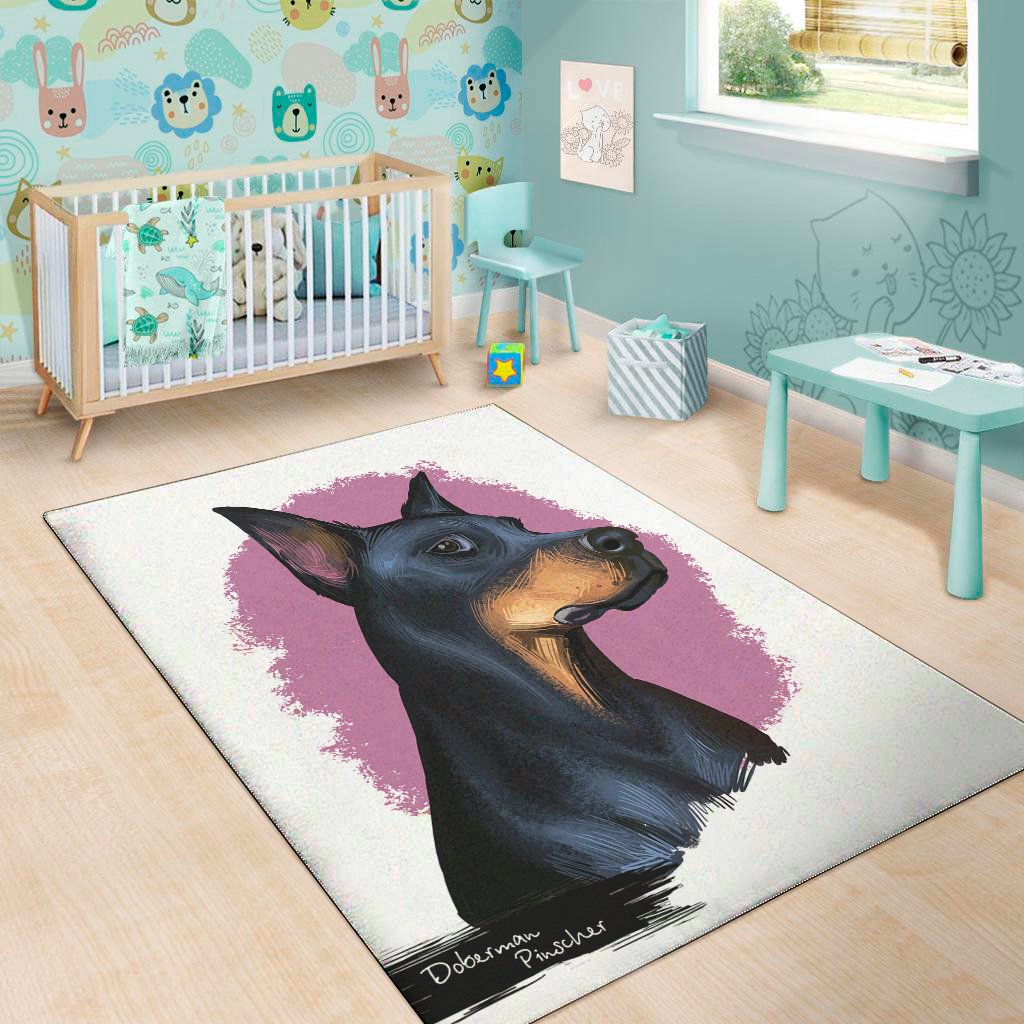 dobermann portrait print area rug floor decor 1975