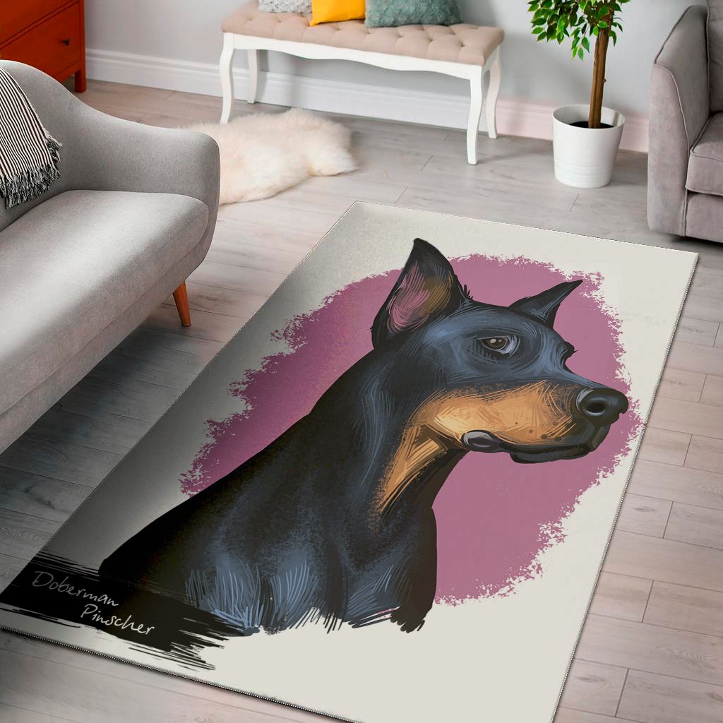 dobermann portrait print area rug floor decor 4370