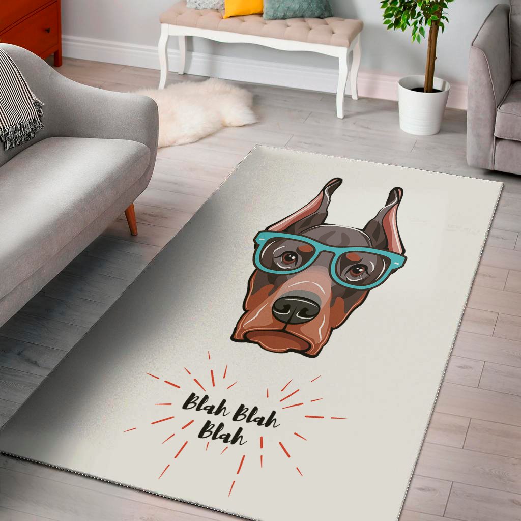 Dobermann With Glasses Print Area Rug Floor Decor dobermann with glasses print area rug floor decor 3687