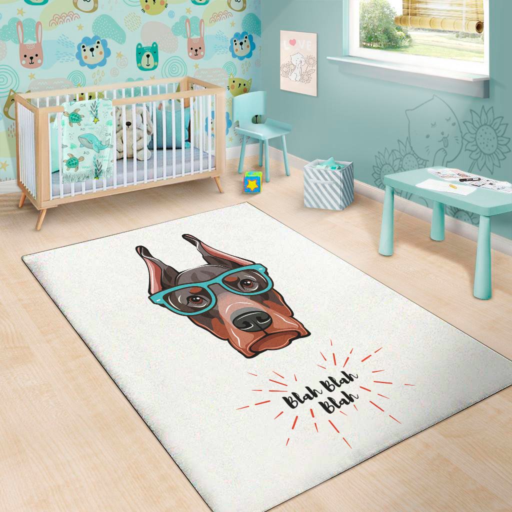 Dobermann With Glasses Print Area Rug Floor Decor dobermann with glasses print area rug floor decor 7058