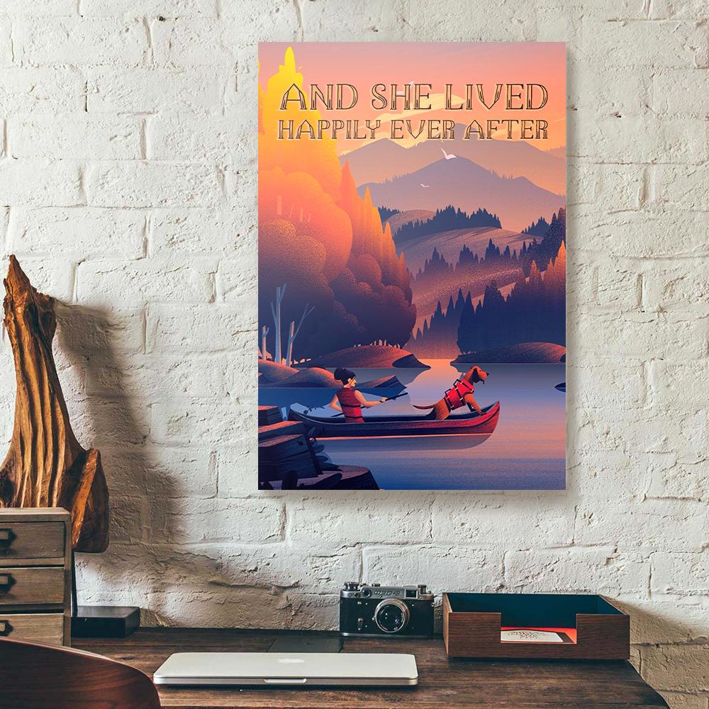 dog and girl kayaking canvas prints wall art decor 3091