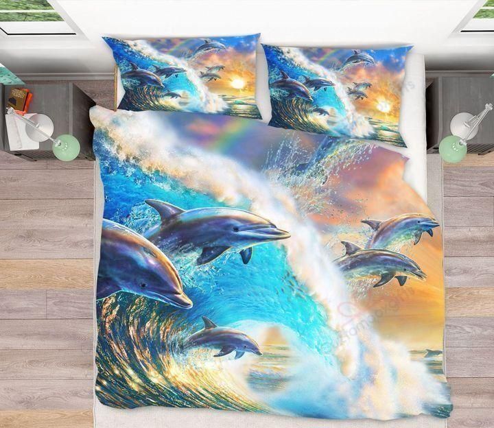 dolphin family printed bedding set bedroom decor 7284