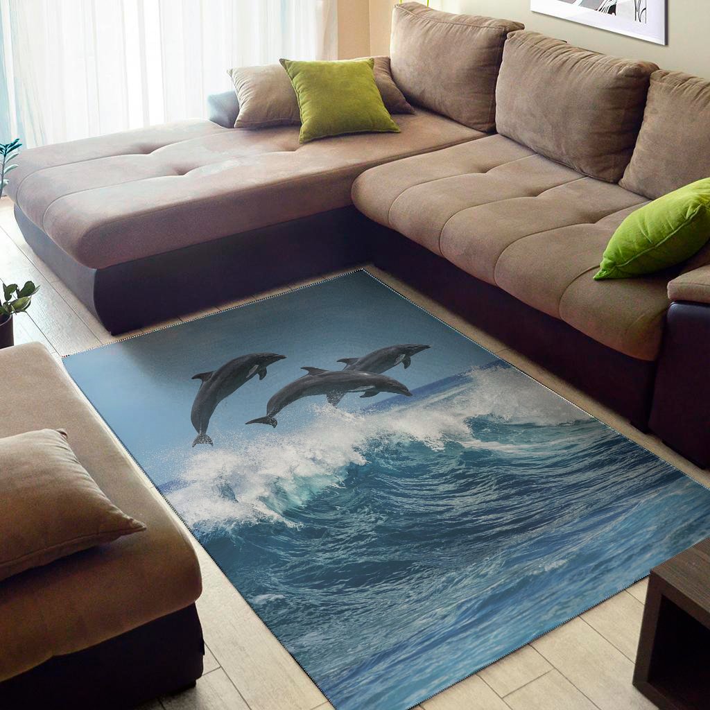 dolphins jumping over waves print area rug floor decor 1237