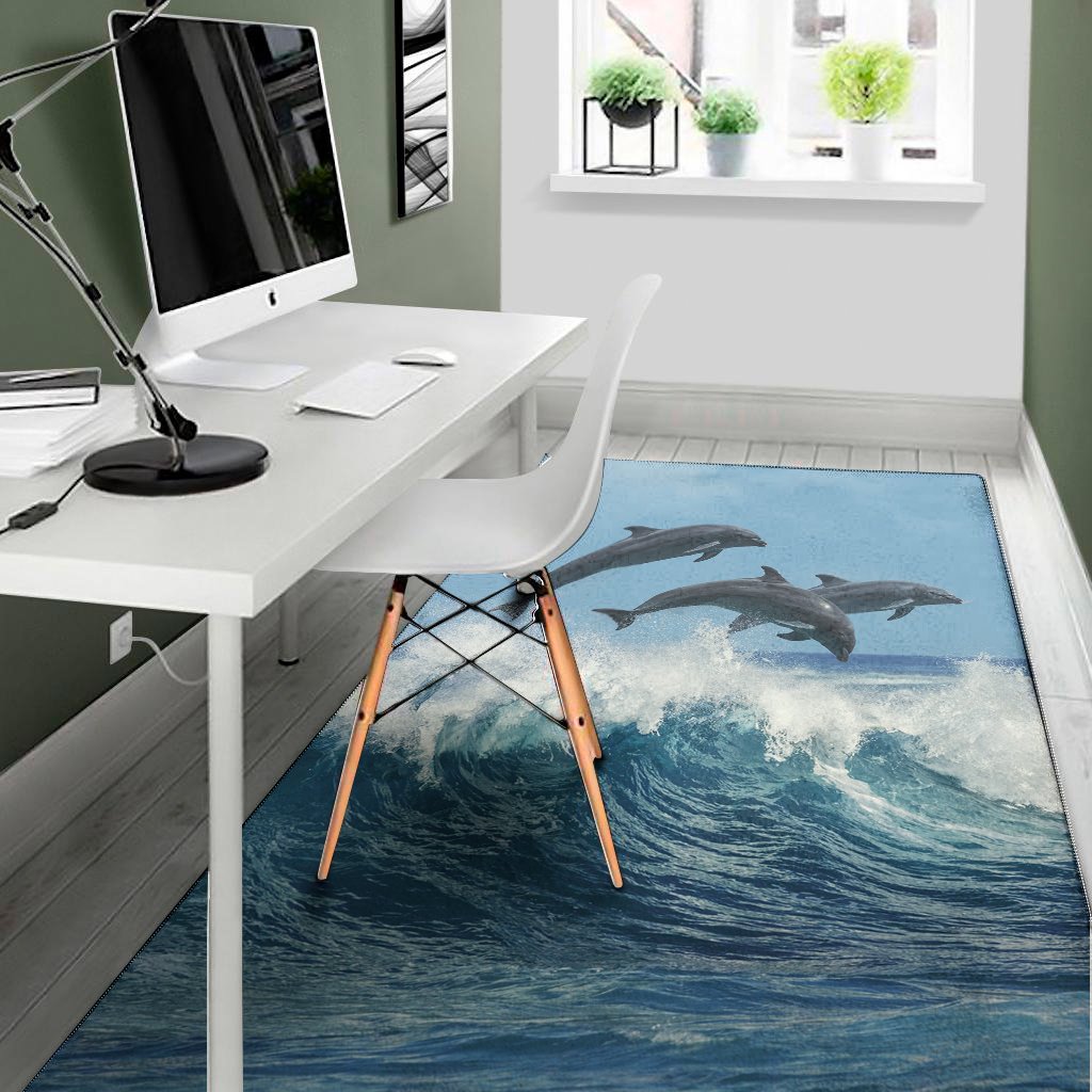 dolphins jumping over waves print area rug floor decor 1538