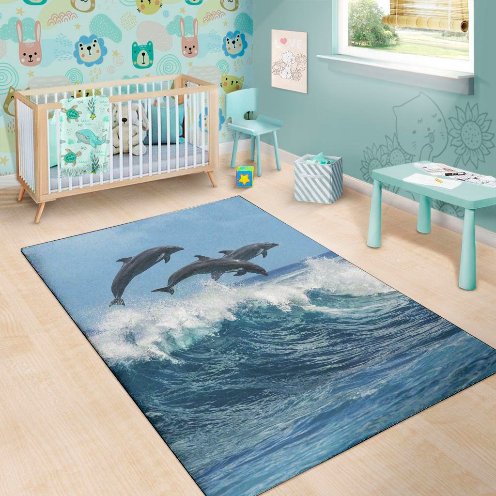 dolphins jumping over waves print area rug floor decor 6505