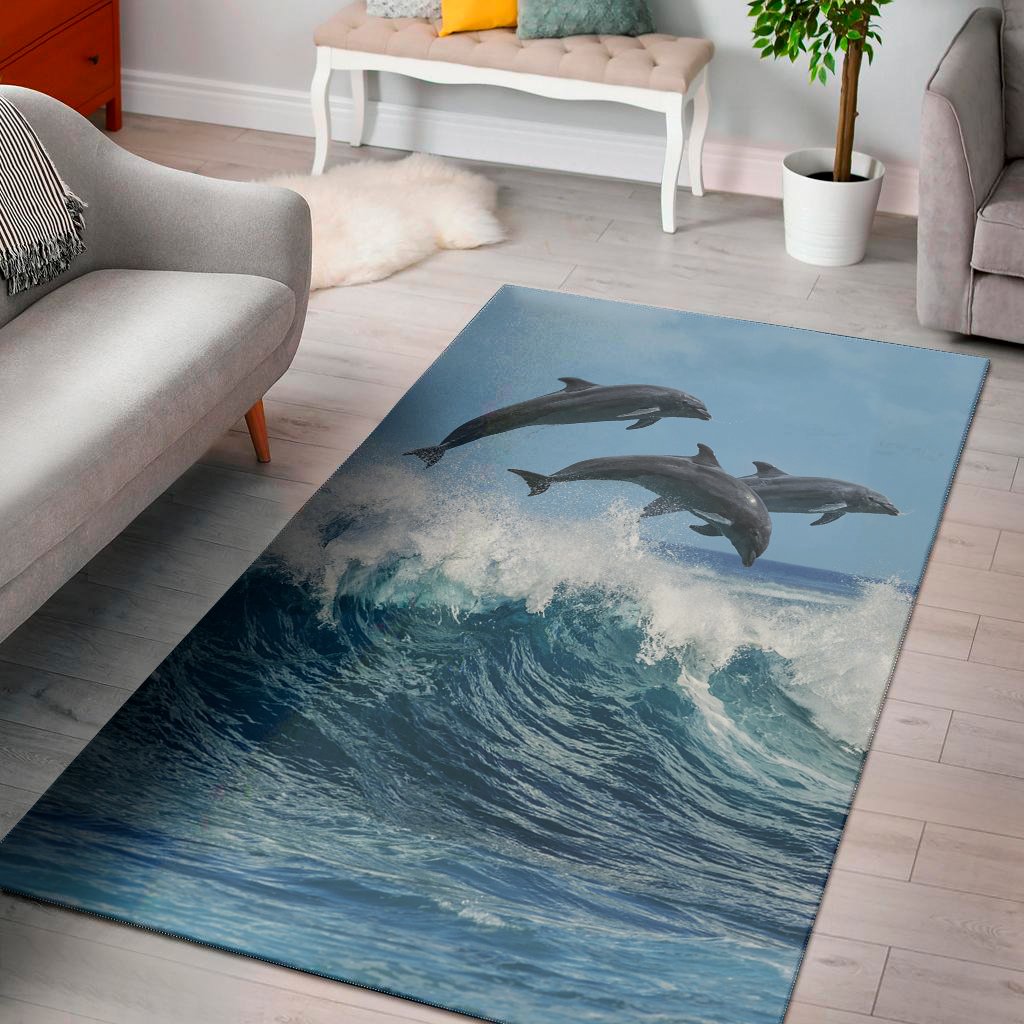 dolphins jumping over waves print area rug floor decor 7189