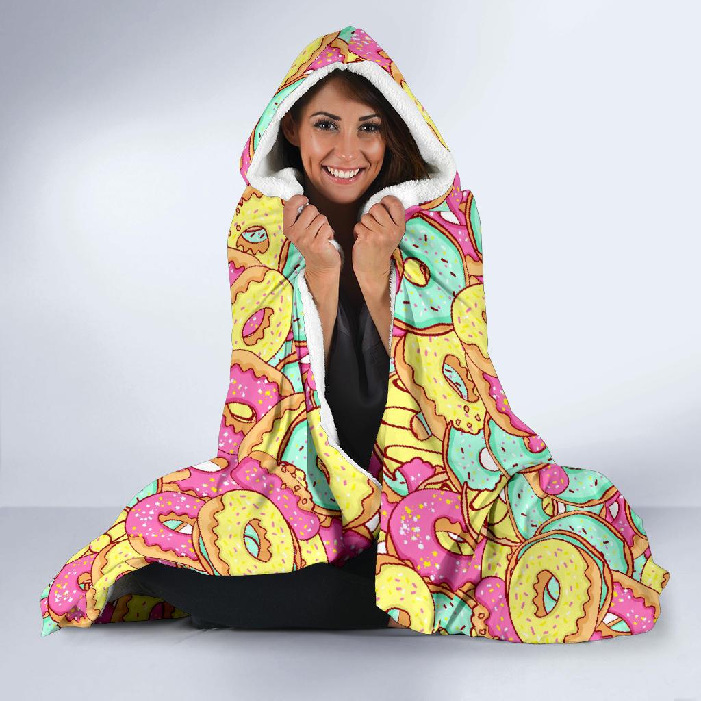 Donut Colorful Pattern Print Hooded Blanket Cloak Blanket donut colorful pattern print hooded blanket cloak blanket 4994