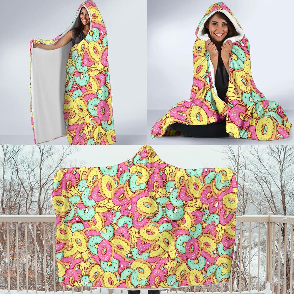 Donut Colorful Pattern Print Hooded Blanket Cloak Blanket donut colorful pattern print hooded blanket cloak blanket 5766
