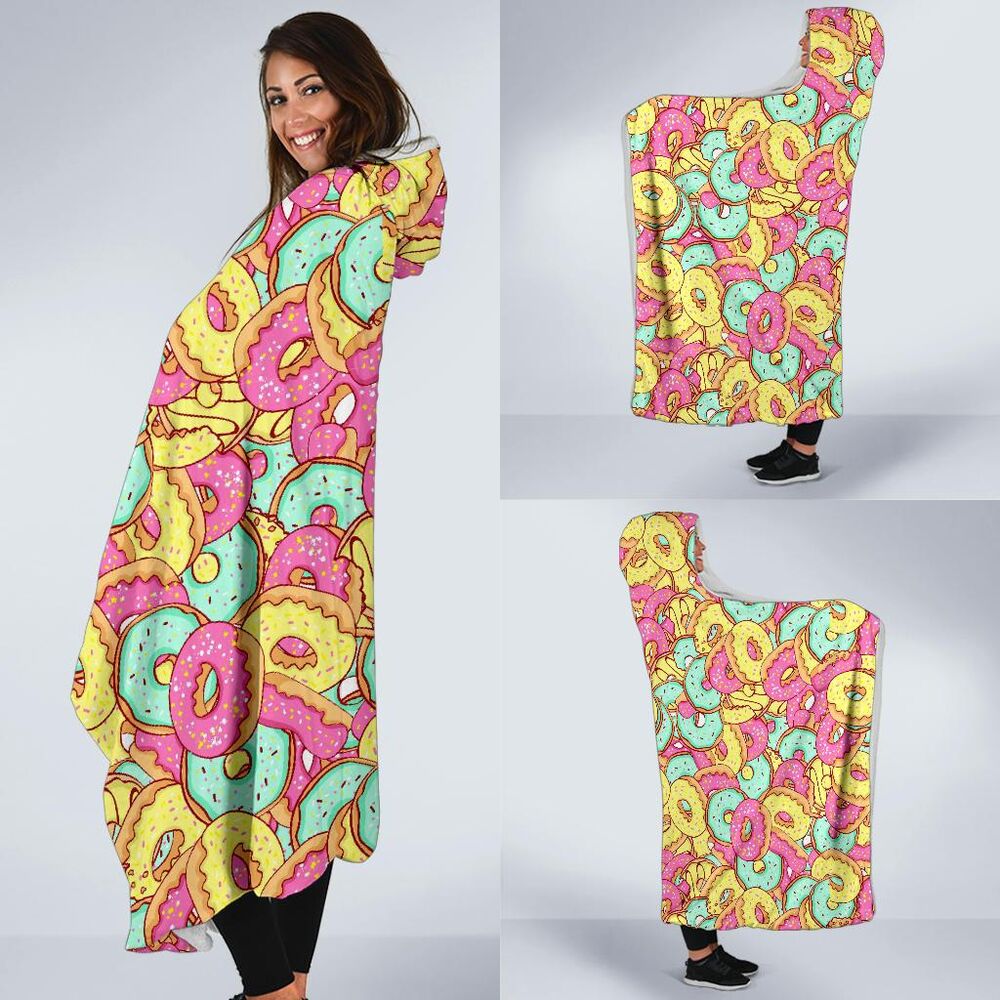 Donut Colorful Pattern Print Hooded Blanket Cloak Blanket donut colorful pattern print hooded blanket cloak blanket 6269