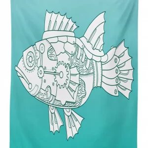 doodle mechanic fish 3d printed tablecloth table decor 1747