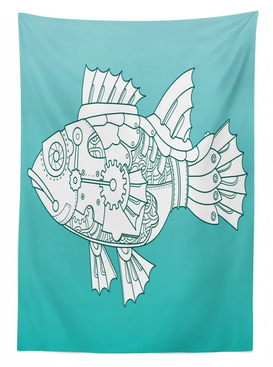 doodle mechanic fish 3d printed tablecloth table decor 1747