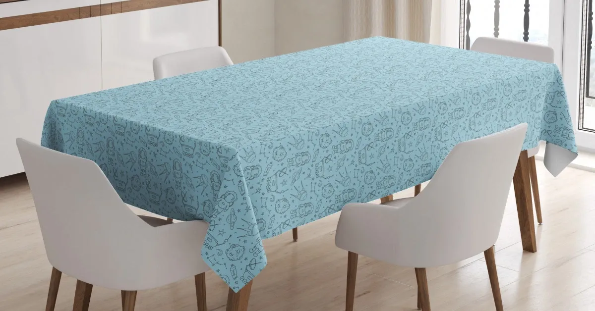 doodle style space object 3d printed tablecloth table decor 6376