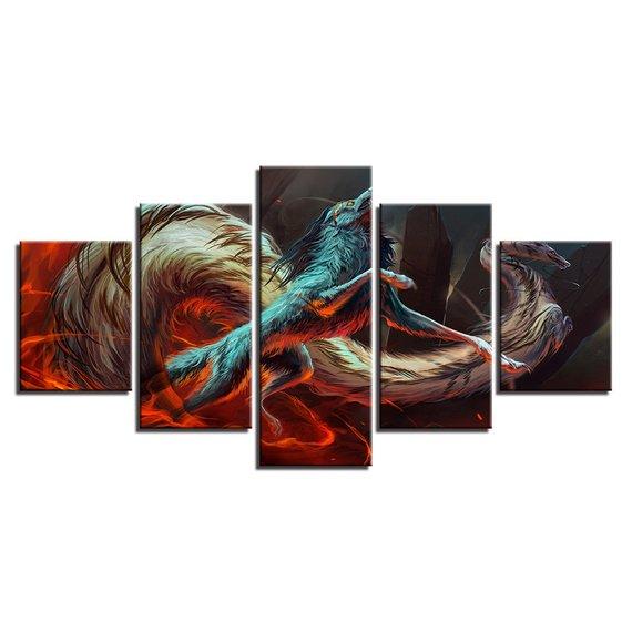 dragon wolf animal abstract animal 5 panel canvas art wall decor 5140