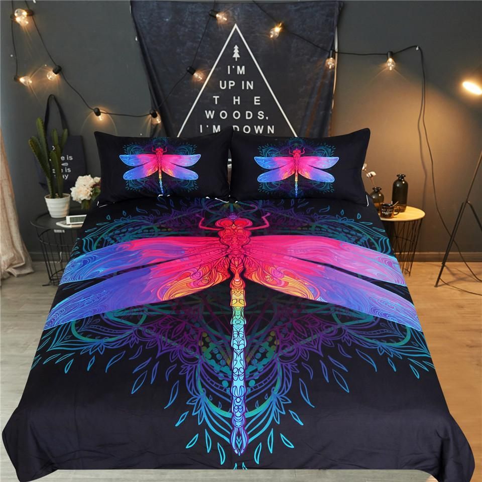 dragonfly mandala black bedding set bedroom decor 2501