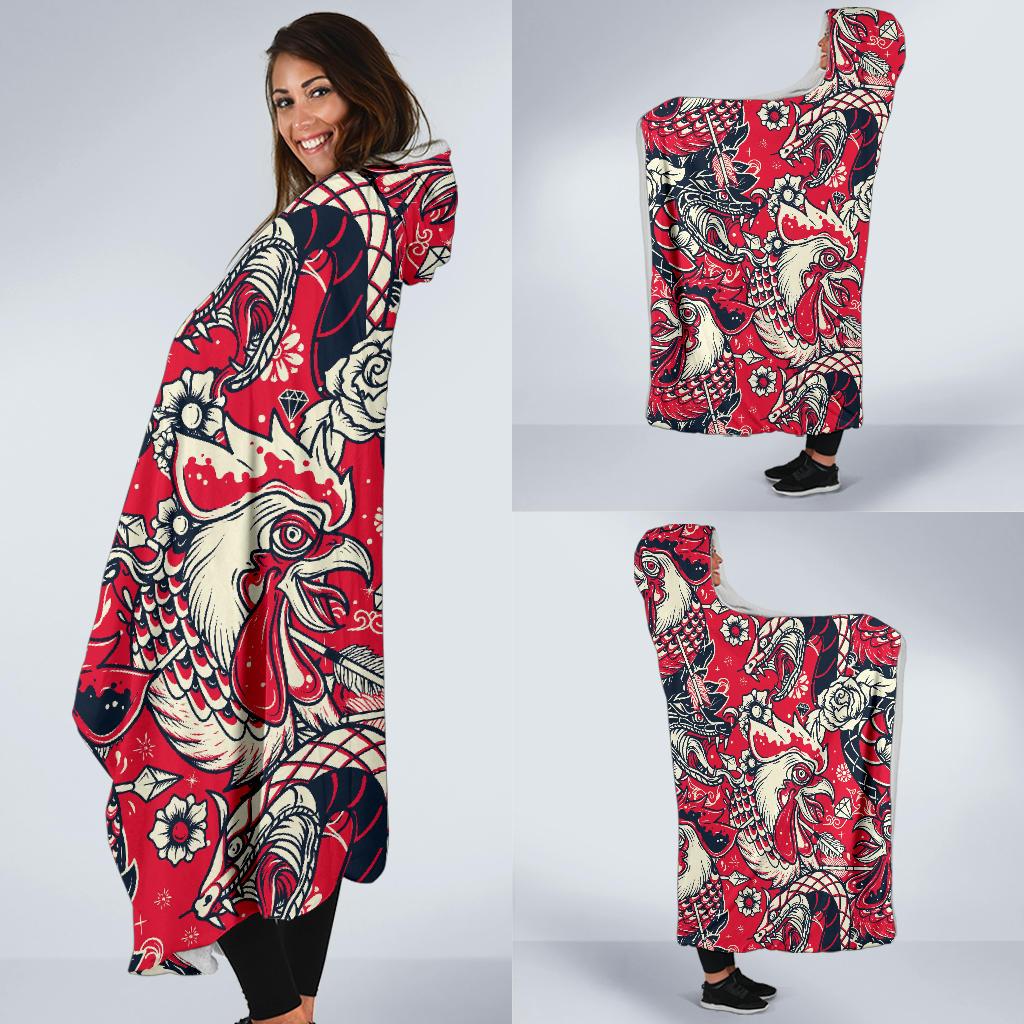 drawing farm chicken hen pattern print hooded blanket cloak blanket 3396