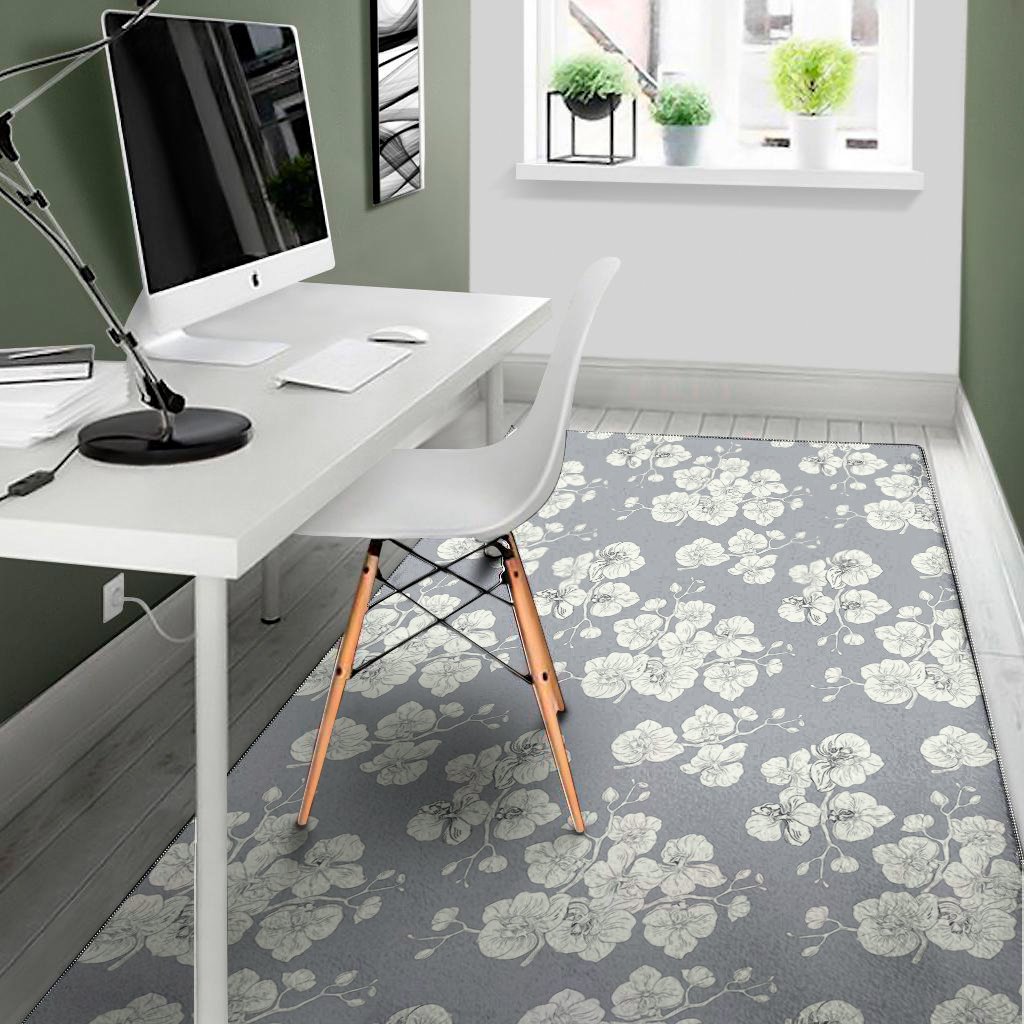 drawing orchid pattern print area rug floor decor 3569