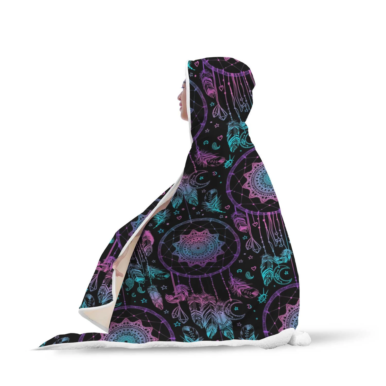 dream catcher boho mandala pattern print hooded blanket cloak blanket 6175