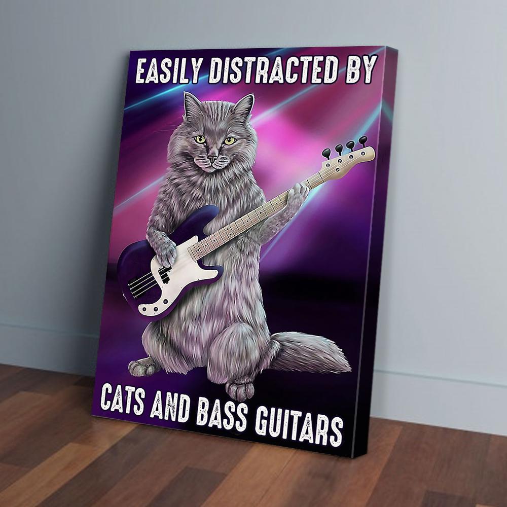easily distracted by cats and bass guitars canvas prints wall art decor 4280