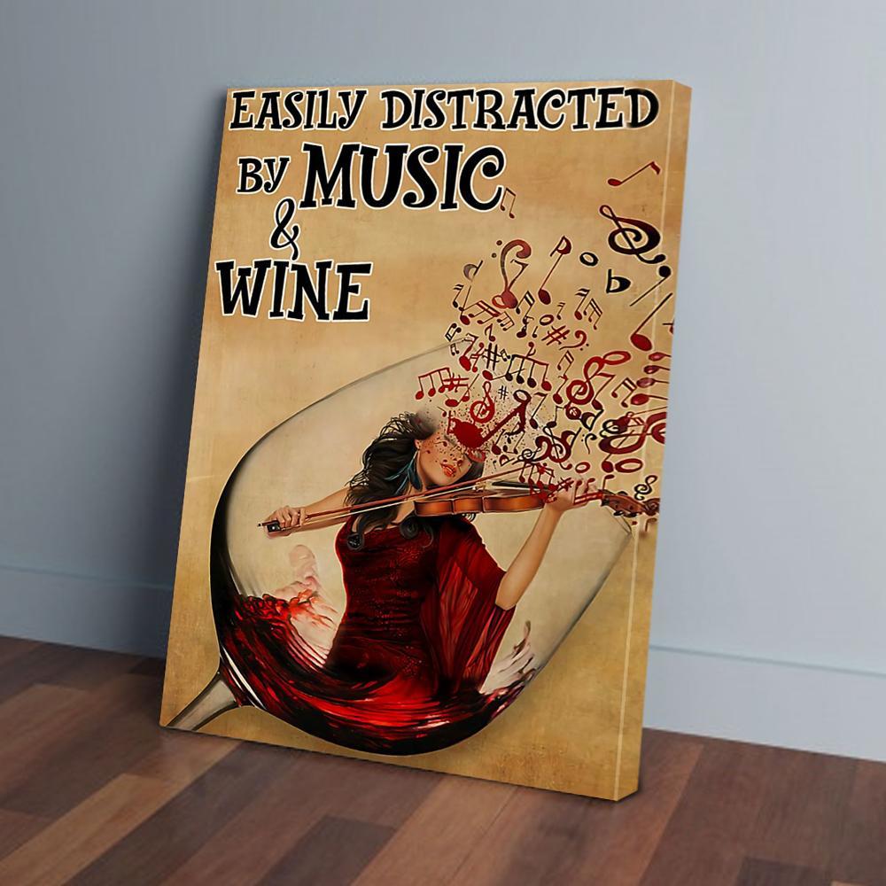 easily distracted by music and wine violin canvas prints wall art decor 5254
