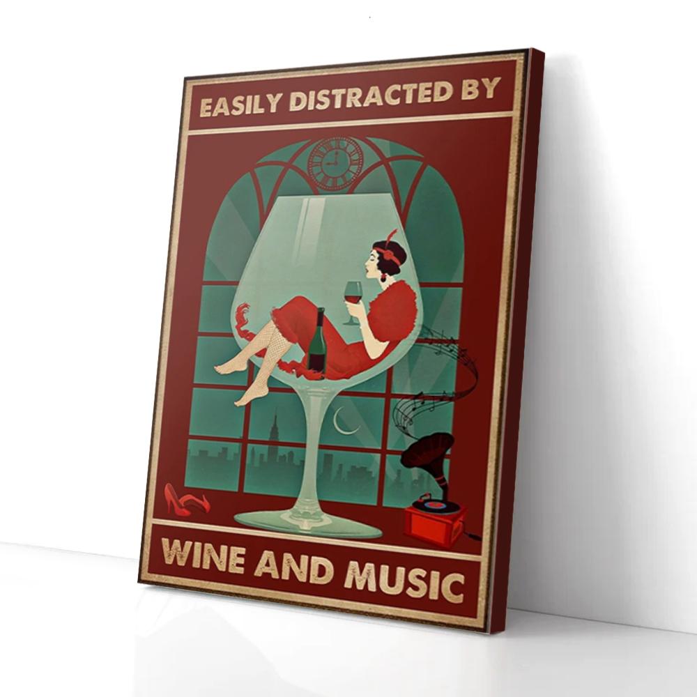 Easily Distracted By Wine And Music Canvas Prints - Wall Art Decor easily distracted by wine and music canvas prints wall art decor 2714